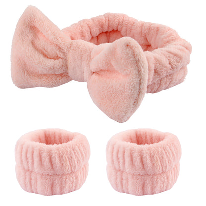 Soft Bow Headband and Wristband Set for Women Spa Use
