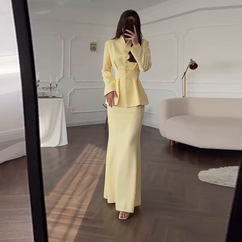 Women's 2 Piece Blazer Maxi Skirt Set Workwear