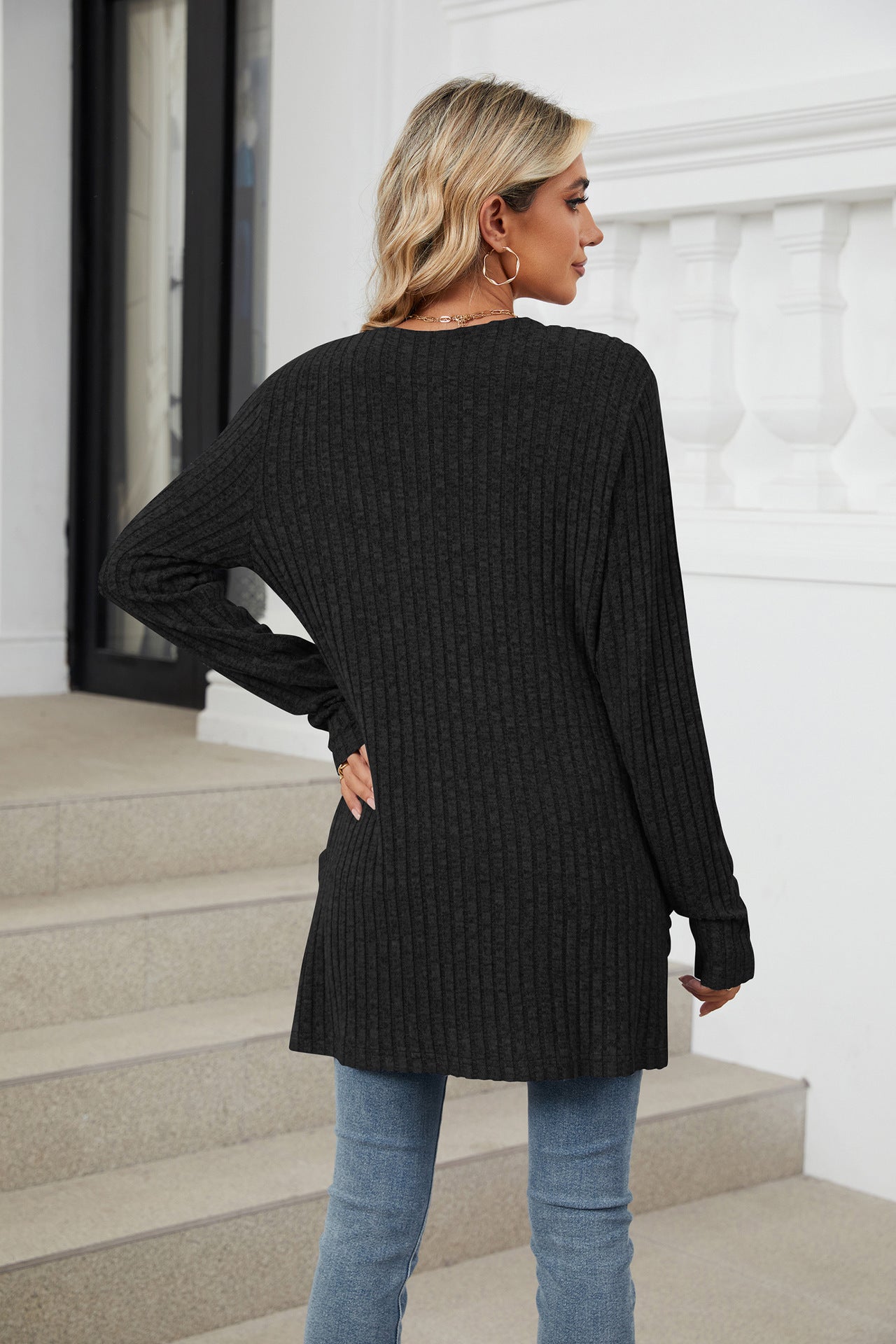 Cozy Ribbed Knit Long Sleeve Open Front Cardigan