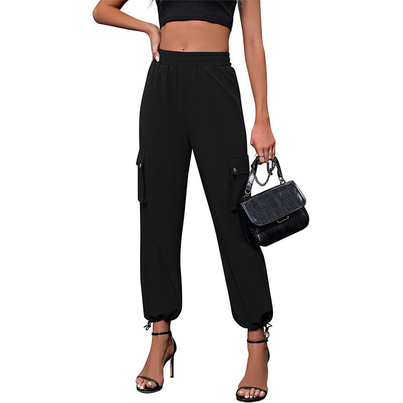 Women's High-Waisted Drawstring Cargo Pants, Baggy Parachute Utility Trousers