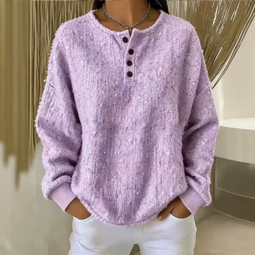Women's Oversized Henley Sweatshirt Pullover Top