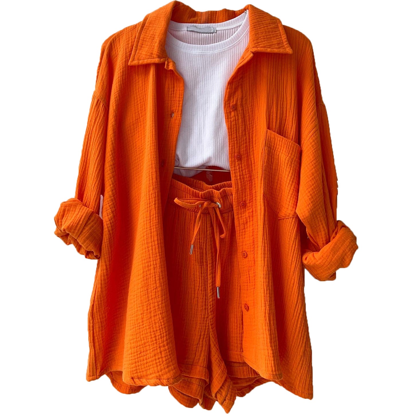 Women's Textured Shirt & Drawstring Shorts Matching Set