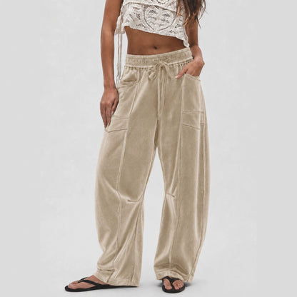 Women's Velvet Wide Leg Drawstring Casual Pants
