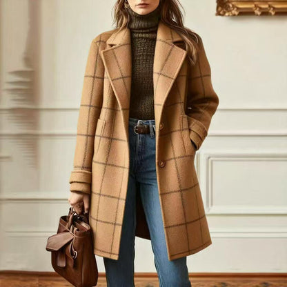 Women's Vintage Plaid Lapel Coat Winter Mid-Length