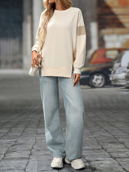 2025 Fall/Winter Colorblock Crew Neck Sweatshirt – Loose Casual Pullover