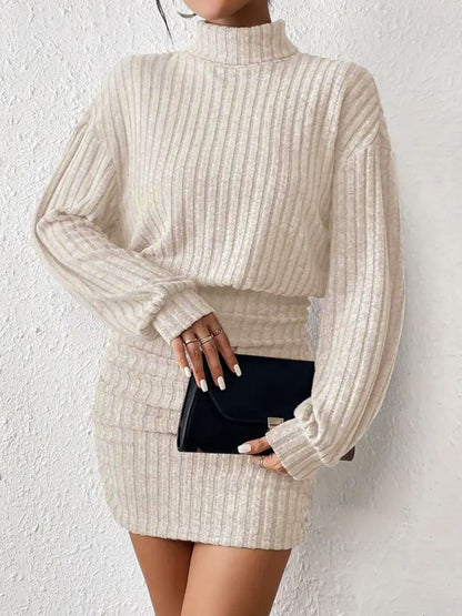 Long Sleeve Ribbed Mock Neck Bodycon Mini Dress