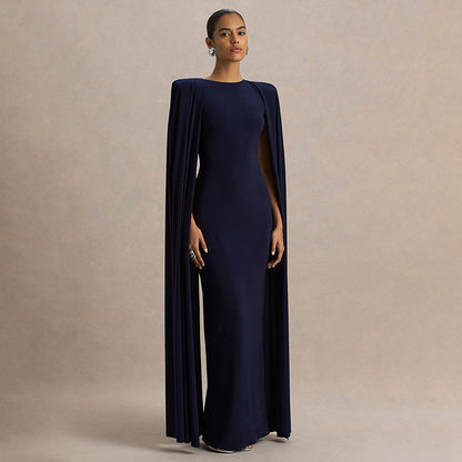 Elegant Cape Evening Dress Fitted Maxi Formal Gown