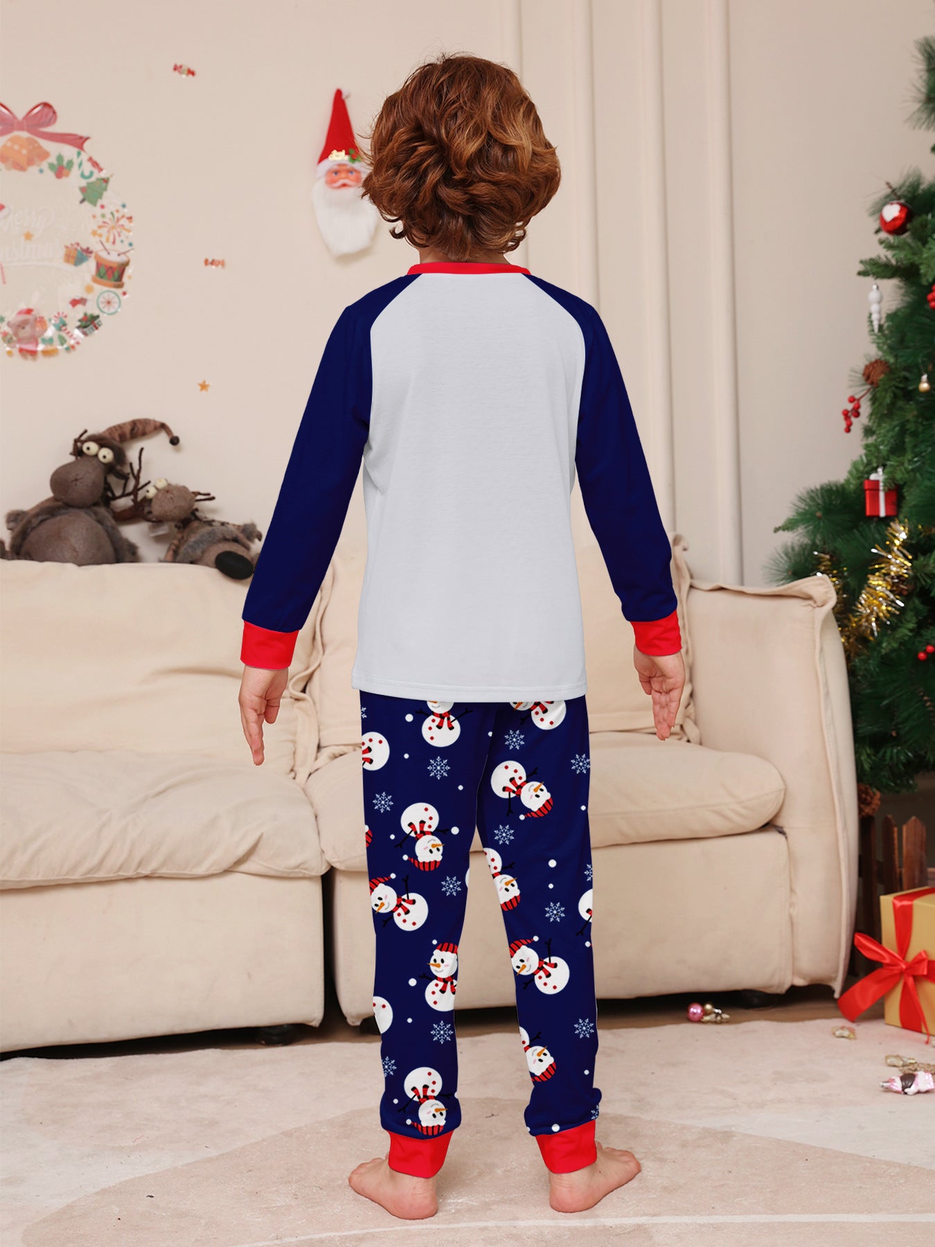 Snowman Snowflake Alphabet Cartoon Parent-Child Printed Christmas Pajamas