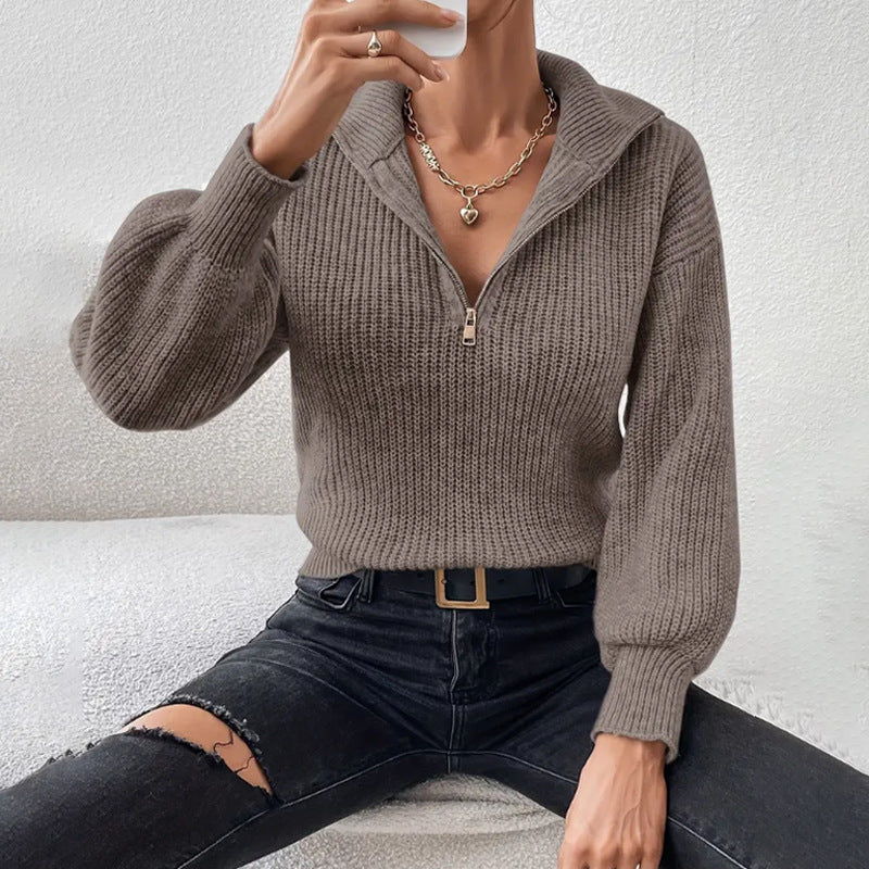 Quarter Zip Sweater Women Long Sleeve Ribbed Pullover