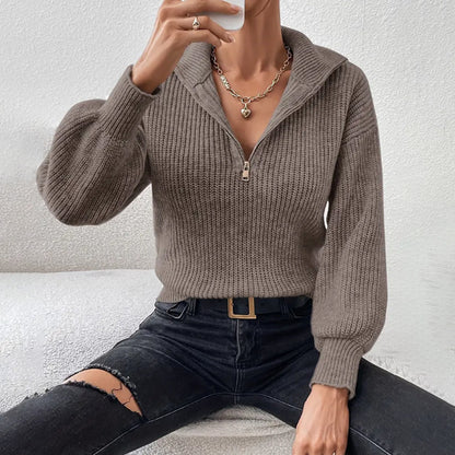 Quarter Zip Sweater Women Long Sleeve Ribbed Pullover