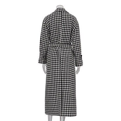 Women's Houndstooth Maxi Winter Coat Double Breasted Belted