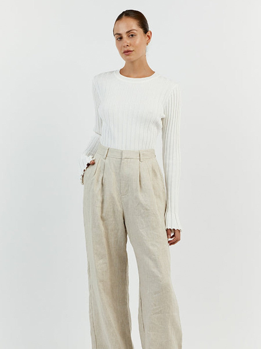 Women's Ribbed Crew Neck Long Sleeve Fitted Sweater