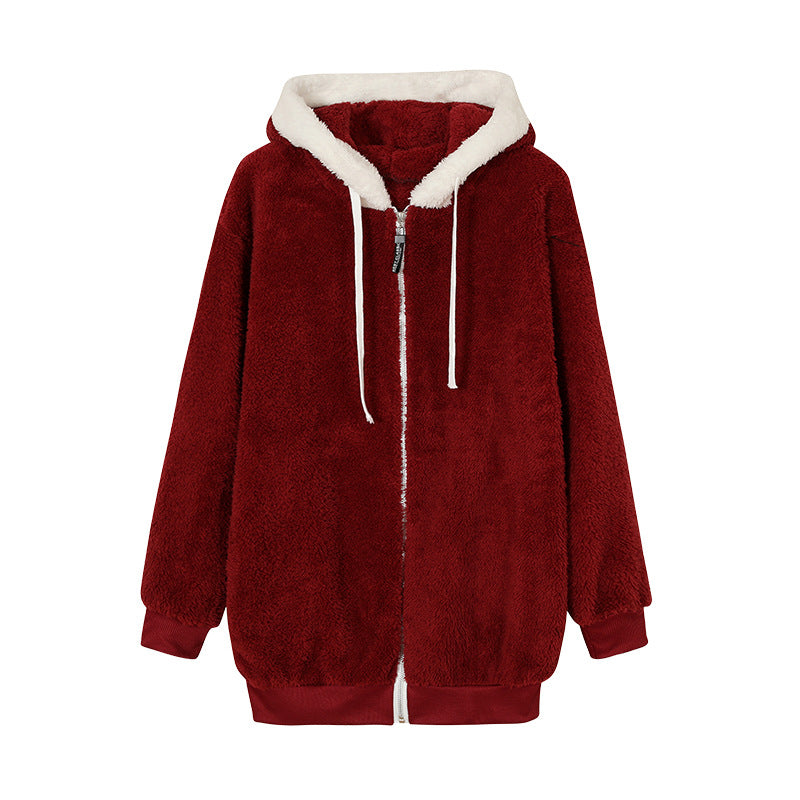 Women's Oversized Sherpa Fleece Zip Up Hooded Jacket