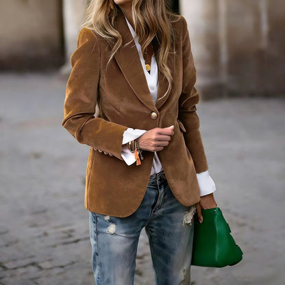 Women's Fitted Velvet Blazer Single Button Suit Jacket