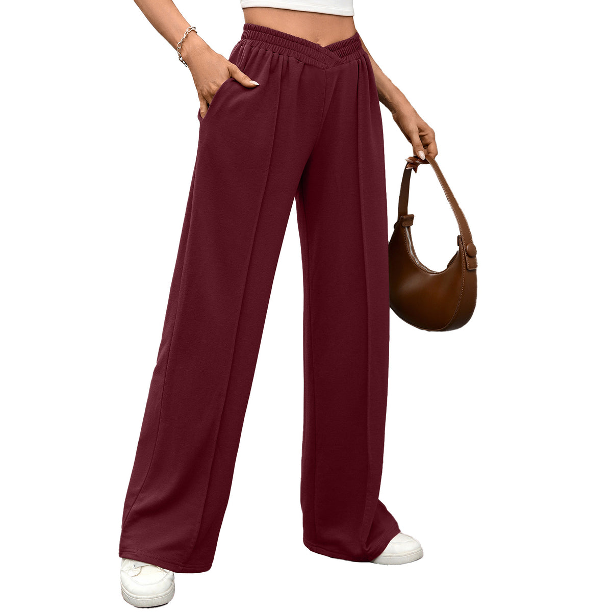 Women's Elastic Waist Wide Leg Pants Casual Loose Fit