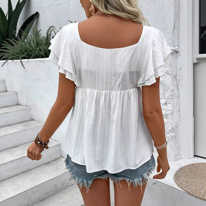 Women's Floral Embroidered Square Neck Babydoll Top