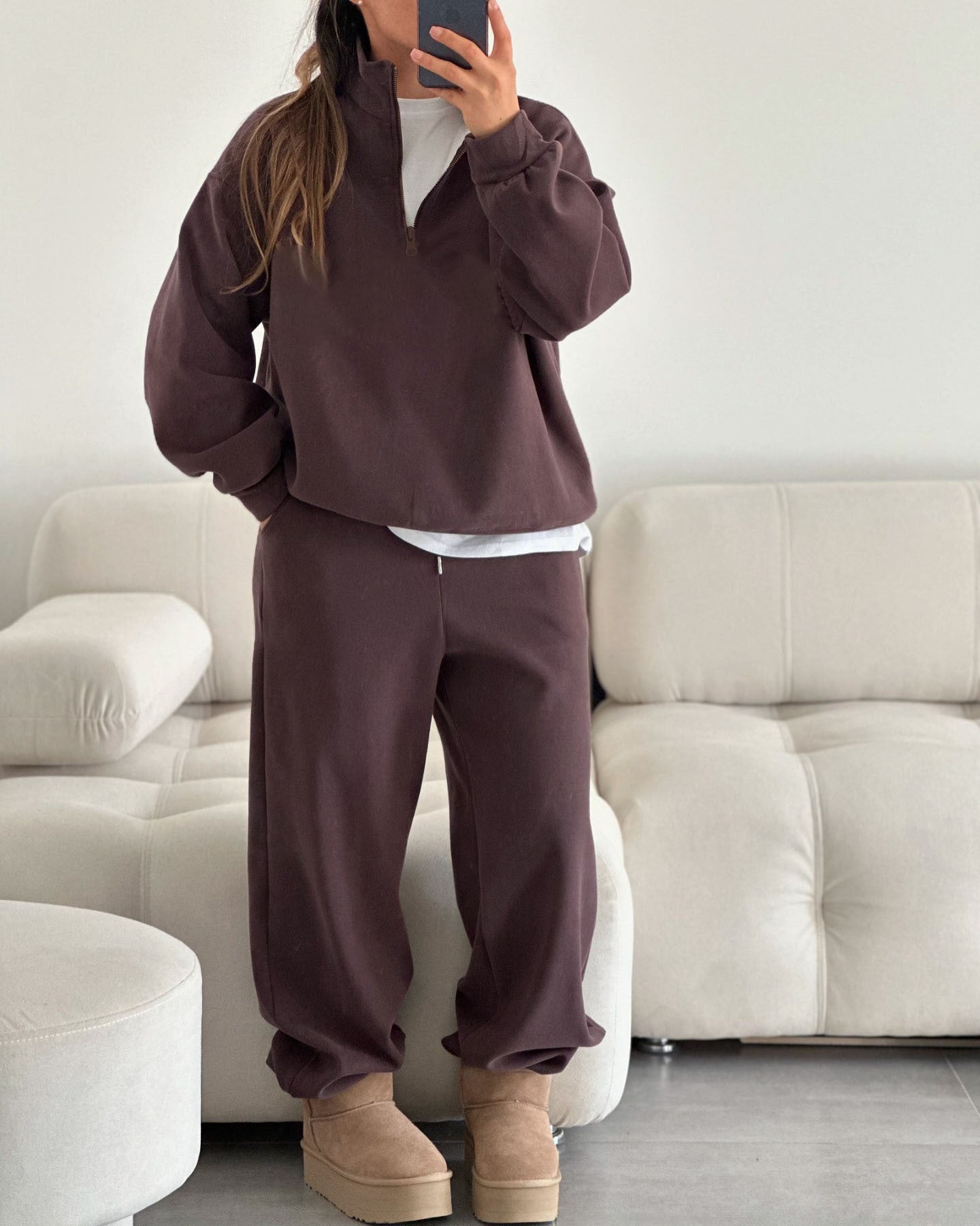 Women's Oversized Half Zip Sweatshirt Sweatpants Lounge Set