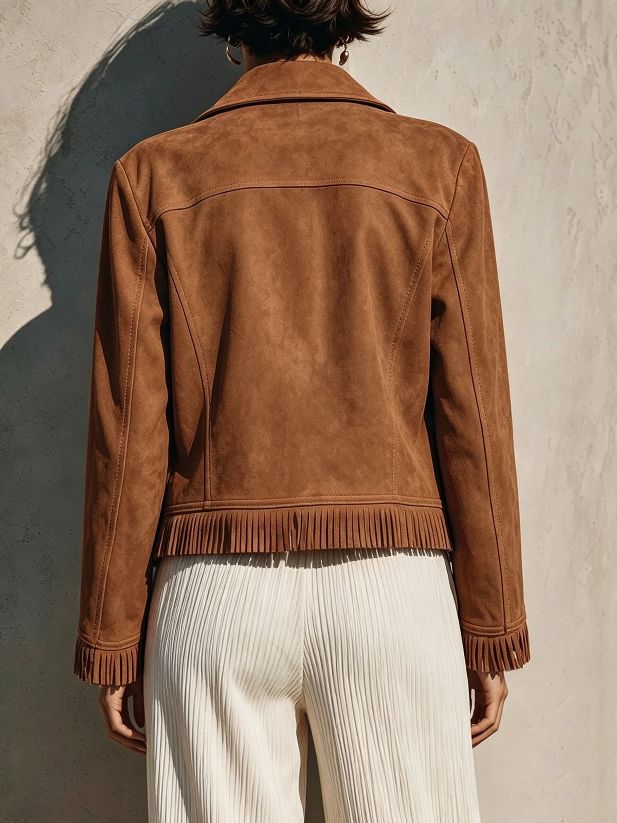 Women's Faux Suede Fringe Moto Jacket Zip Up