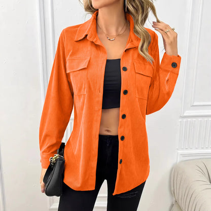 Women's Oversized Corduroy Shacket Button Down Shirt