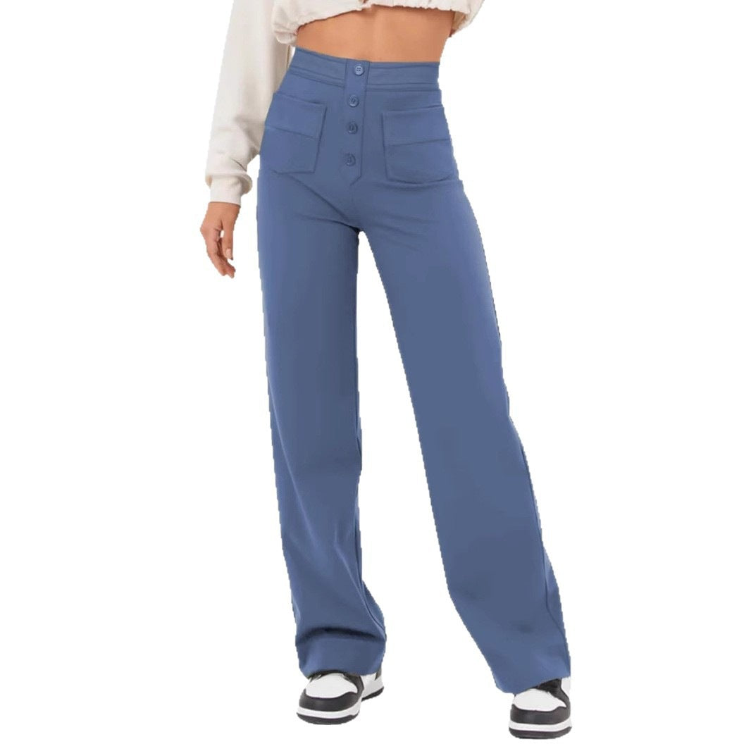 Women's High Waisted Straight Leg Pants with Pockets