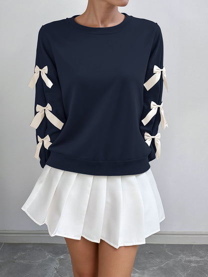 Bow Sleeve Round Neck Long Sleeve Sweatshirt