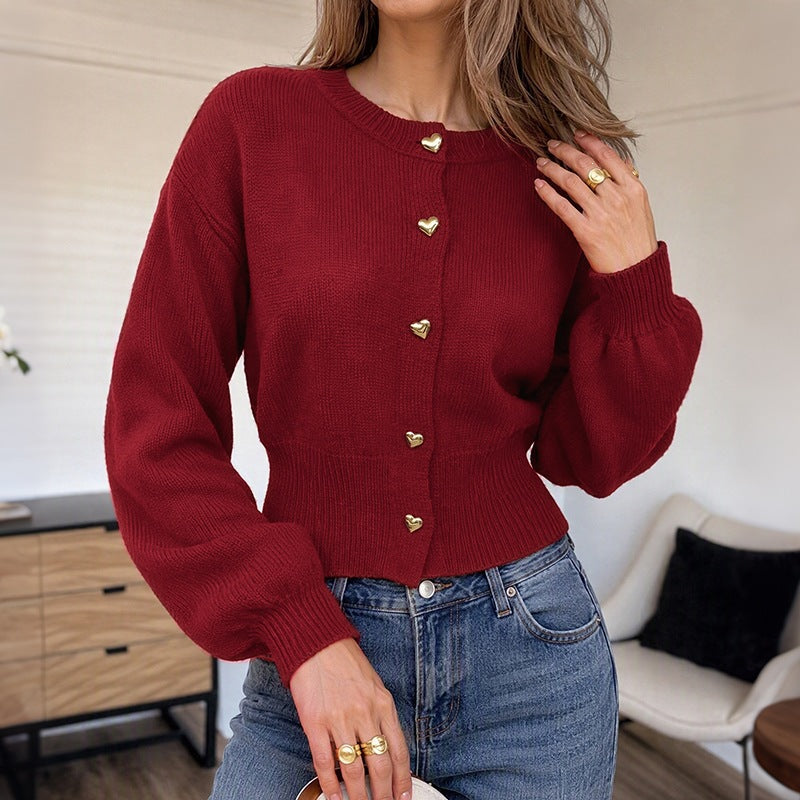 Women's Red Heart Button Knit Cardigan Sweater