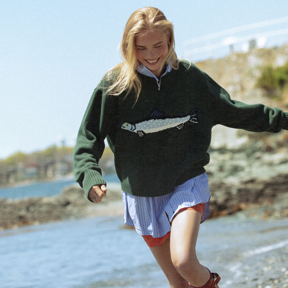 Women's Vintage Oversized Crewneck Graphic Knit Sweater