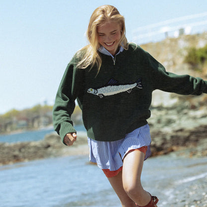 Women's Vintage Oversized Crewneck Graphic Knit Sweater