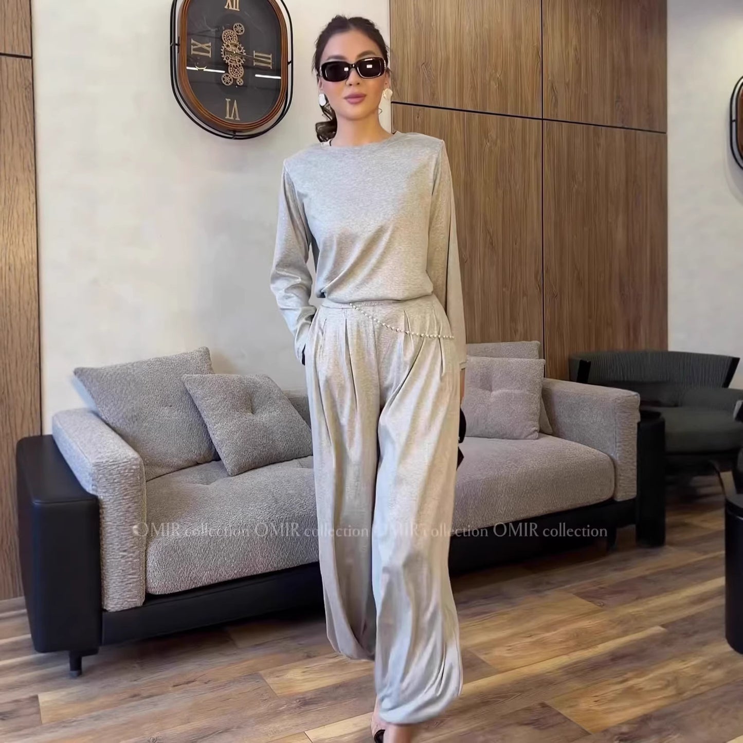 Women's Casual Matching Set Long Sleeve Top Wide Leg Pants