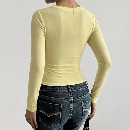 Women's Soft Ribbed Crew Neck Long Sleeve Fitted Top