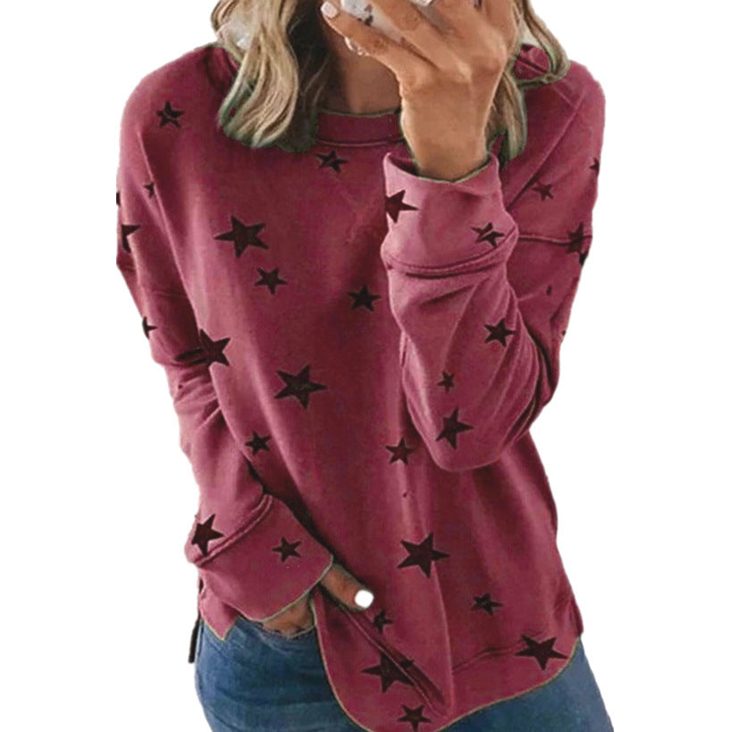 Women's Star Print Oversized Long Sleeve Sweatshirt