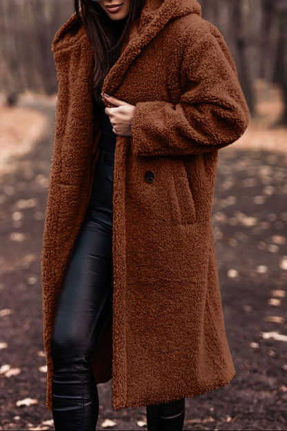 Women's Hooded Long Teddy Coat Winter Fleece Jacket