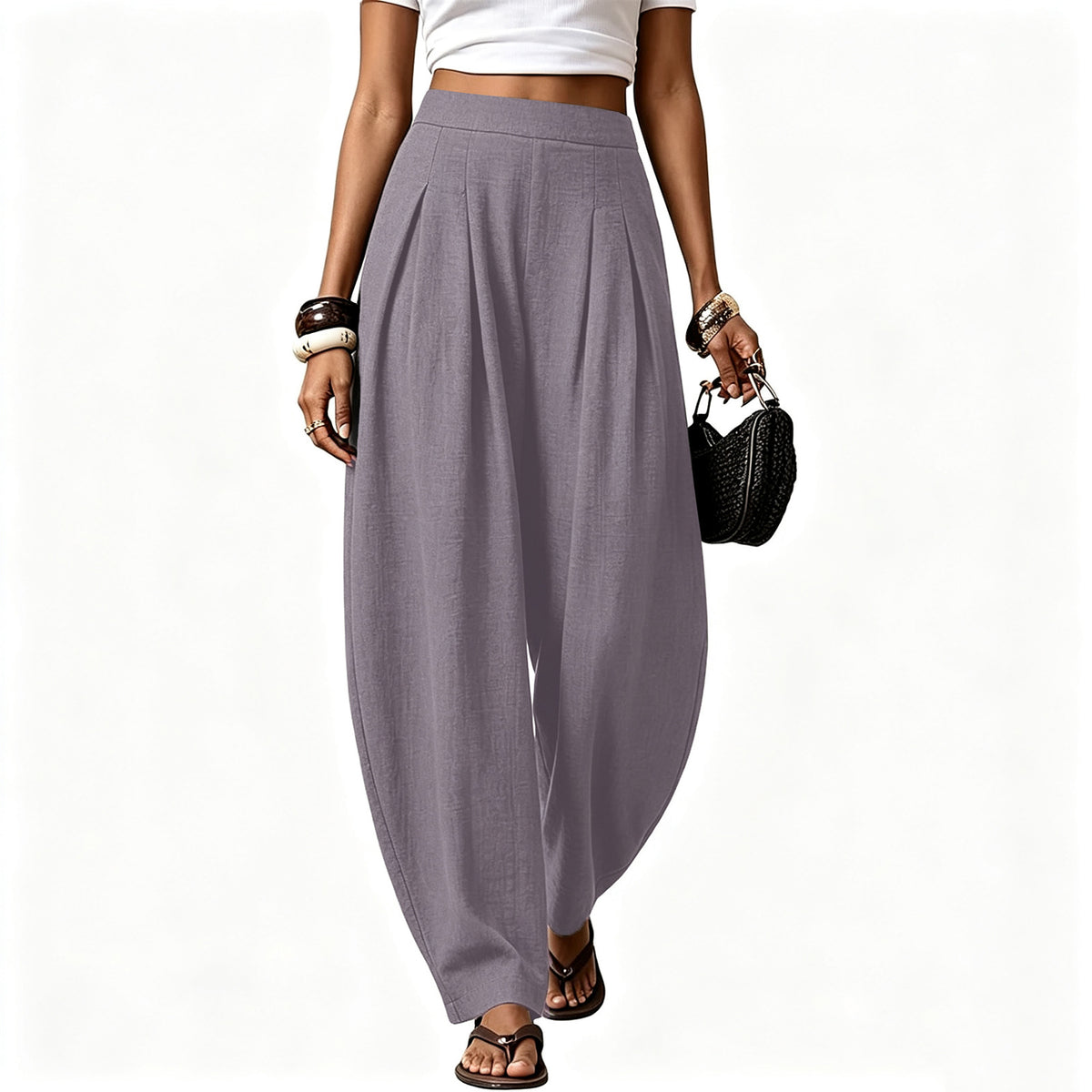 Women High Waisted Boho Linen Wide Leg Palazzo Pants