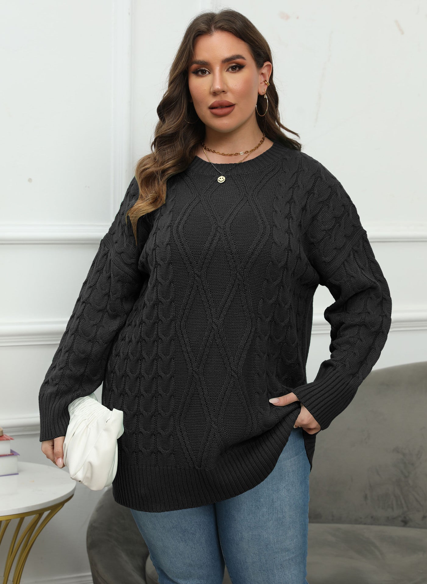 Women's crew neck woven sweater autumn and winter new bottoming shirt