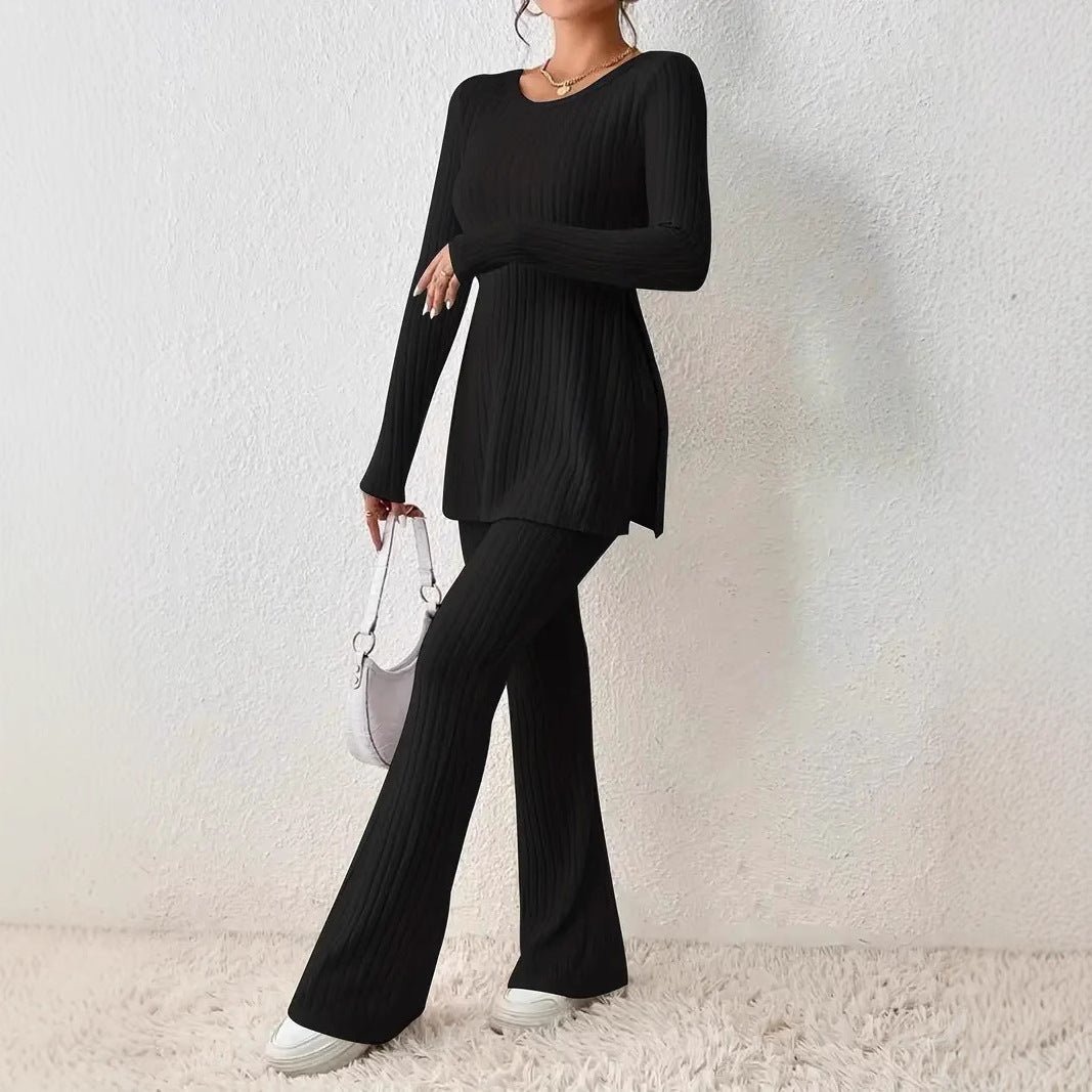 Women's Ribbed Knit Slim Fit Two Piece Pants Set