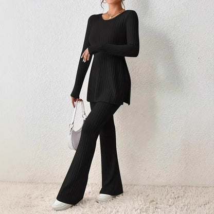 Women's Ribbed Knit Slim Fit Two Piece Pants Set