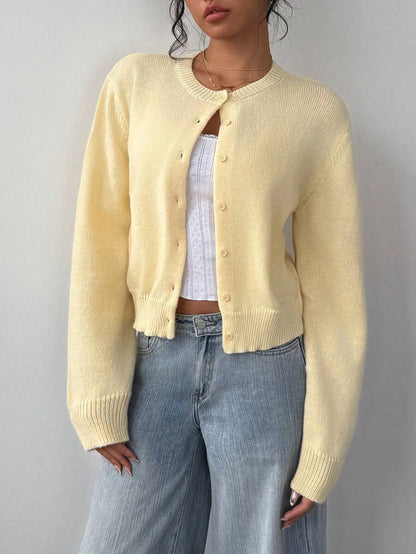 Women's Cropped Cardigan Sweater Button Front Long Sleeve