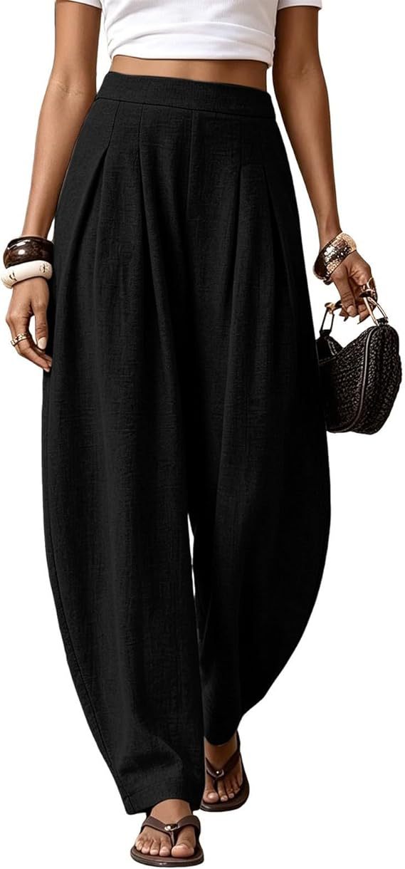Women High Waisted Boho Linen Wide Leg Palazzo Pants