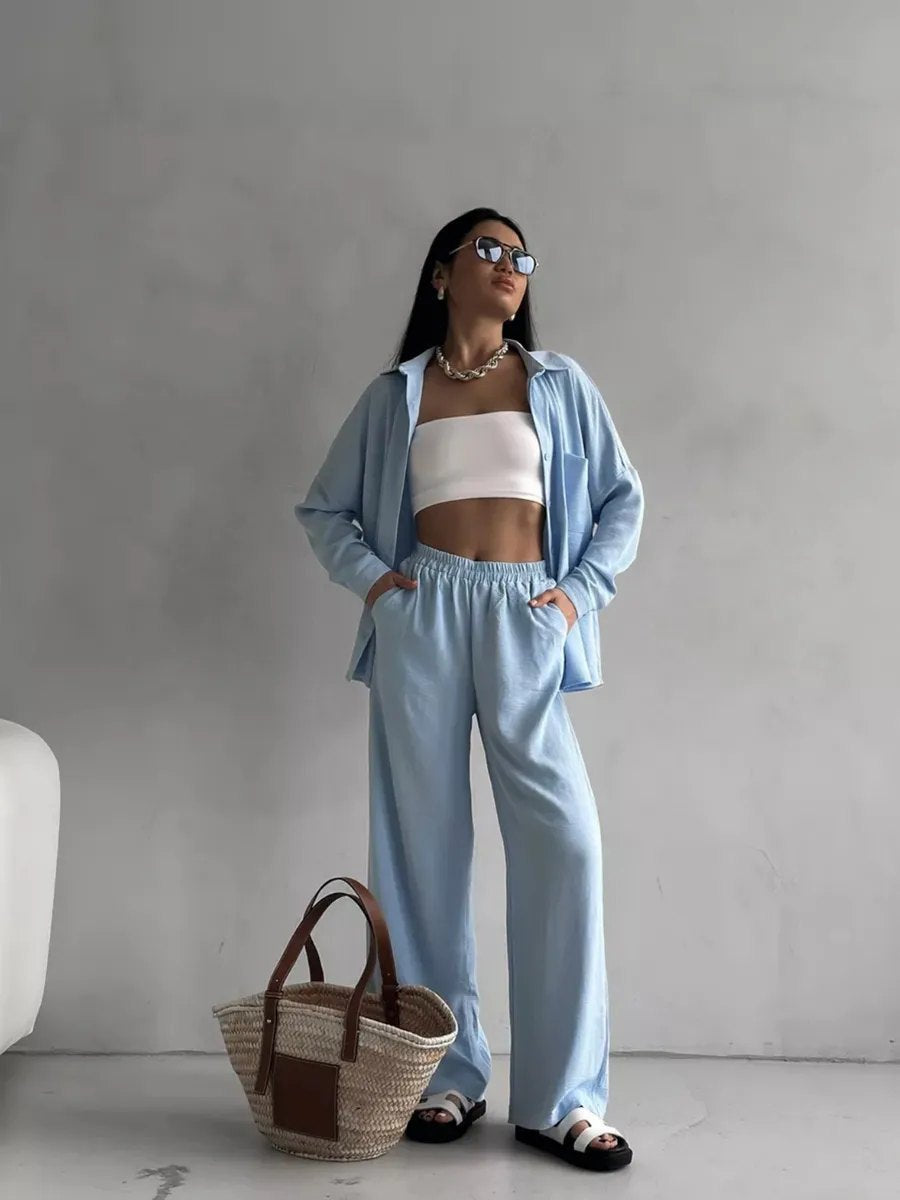 Women's Cardigan Wide Leg Pants Two Piece Lounge Set