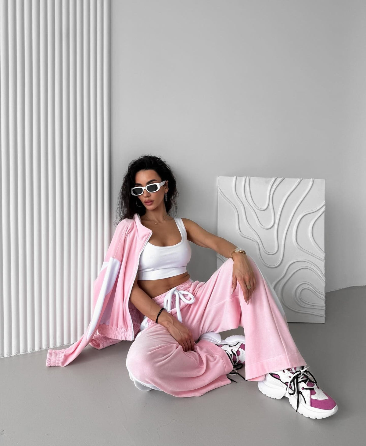 Velvet Tracksuit Color Block Zip Jacket Pants Set