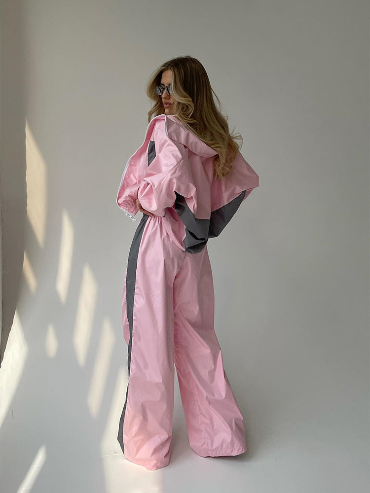 Women's Color Block Oversized Tracksuit Pants Set