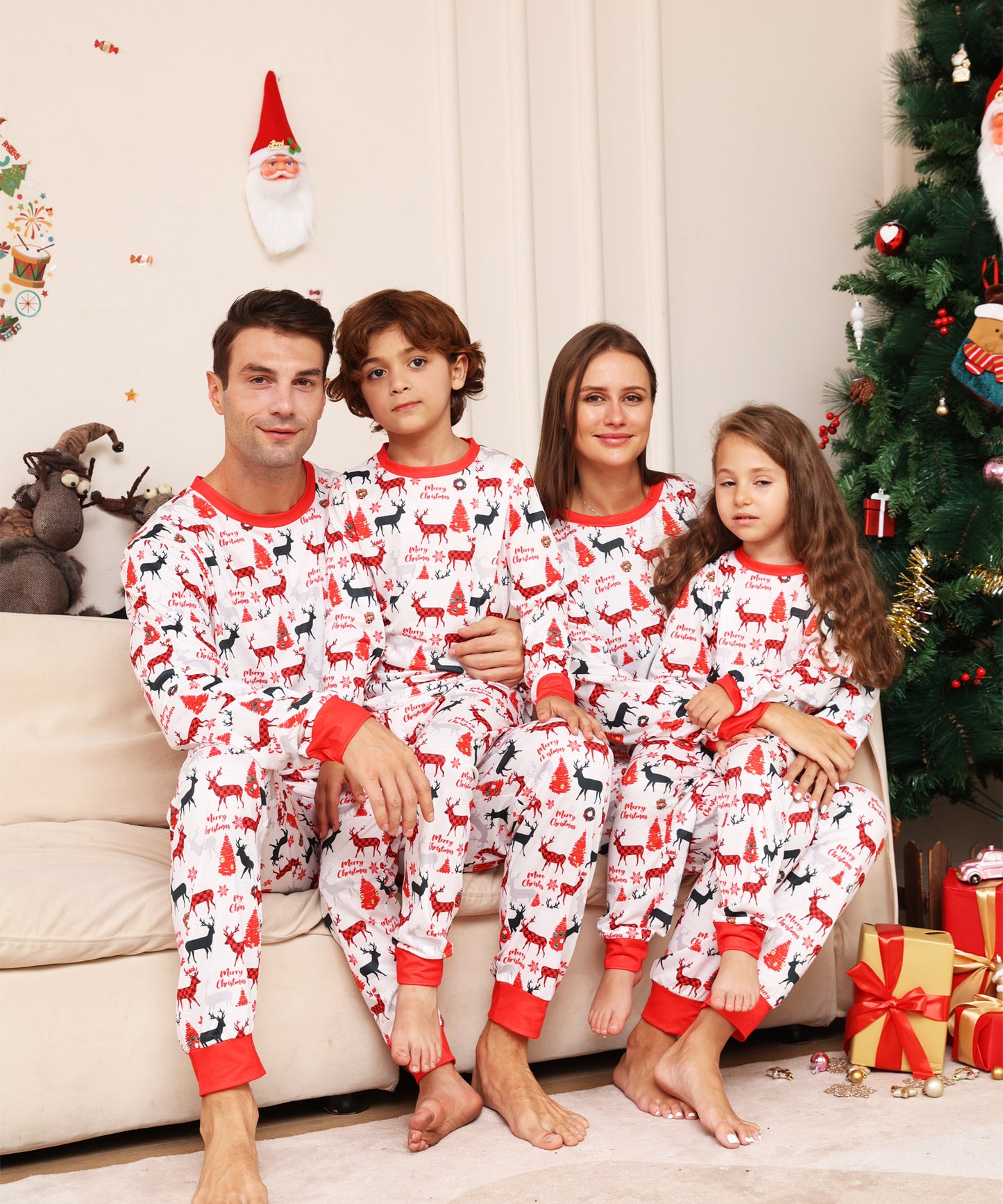 Alphabet Cartoon Deer Parent-child Dress Printed Loungewear Christmas Pajamas