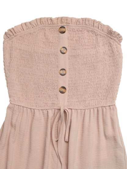 Smocked Strapless Wide Leg Jumpsuit Casual Resort Romper