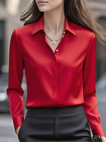 Women's Satin Button Down Blouse Long Sleeve Work Shirt