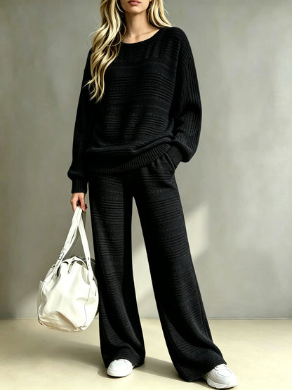 Women's Ribbed Knit Two Piece Set Wide Leg Pants