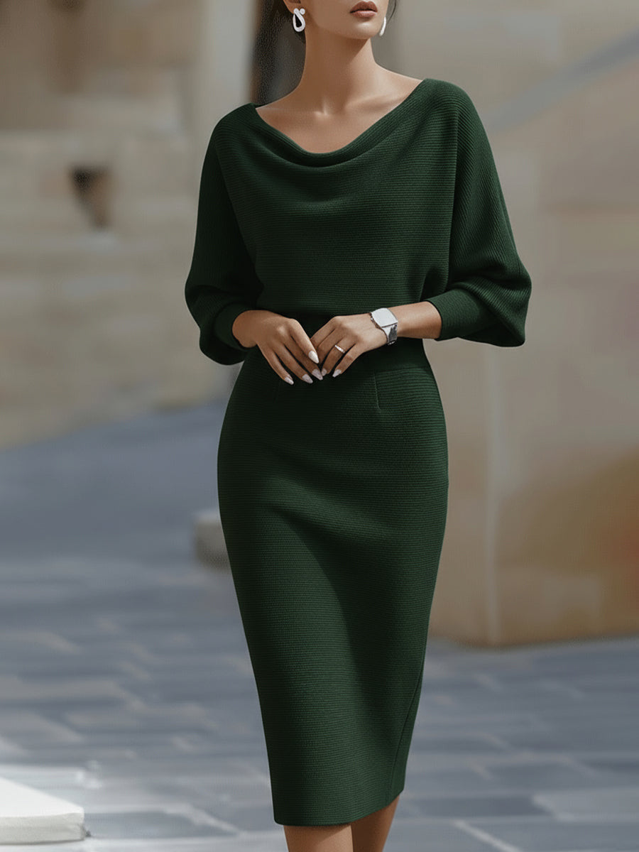 Women's Draped Cowl Neck Batwing Midi Dress