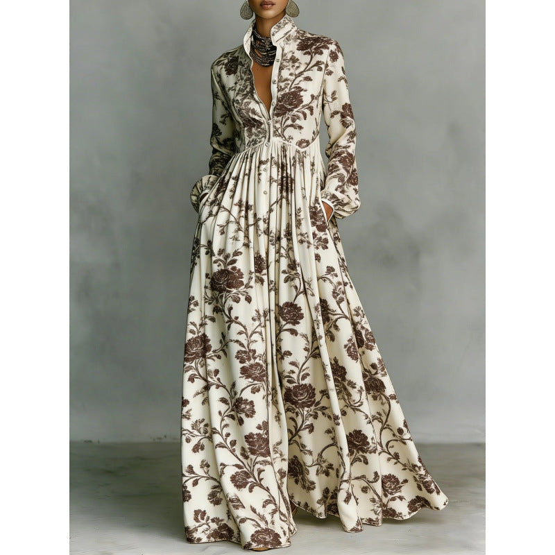 Vintage Floral Maxi Dress Lantern Sleeve Button Down Boho