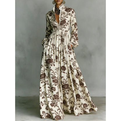 Vintage Floral Maxi Dress Lantern Sleeve Button Down Boho