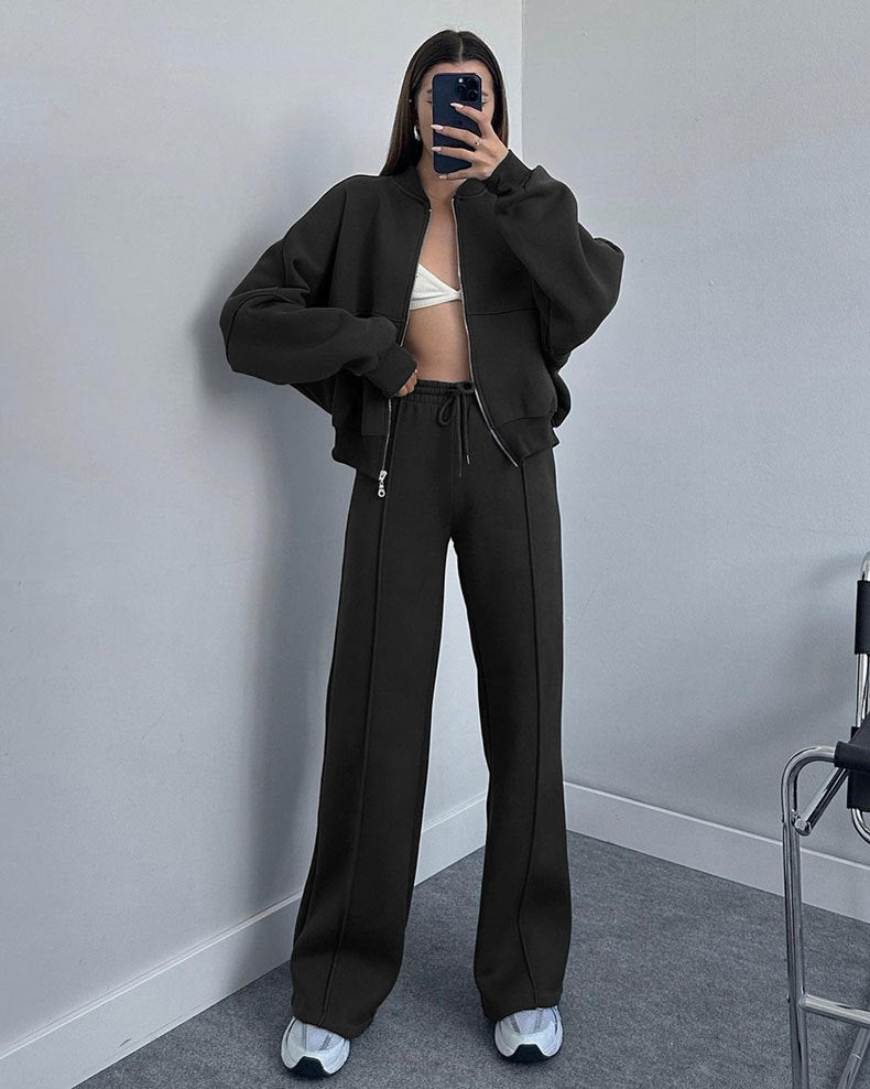 Women's Oversized Zip Up Hoodie Wide Leg Pants Set