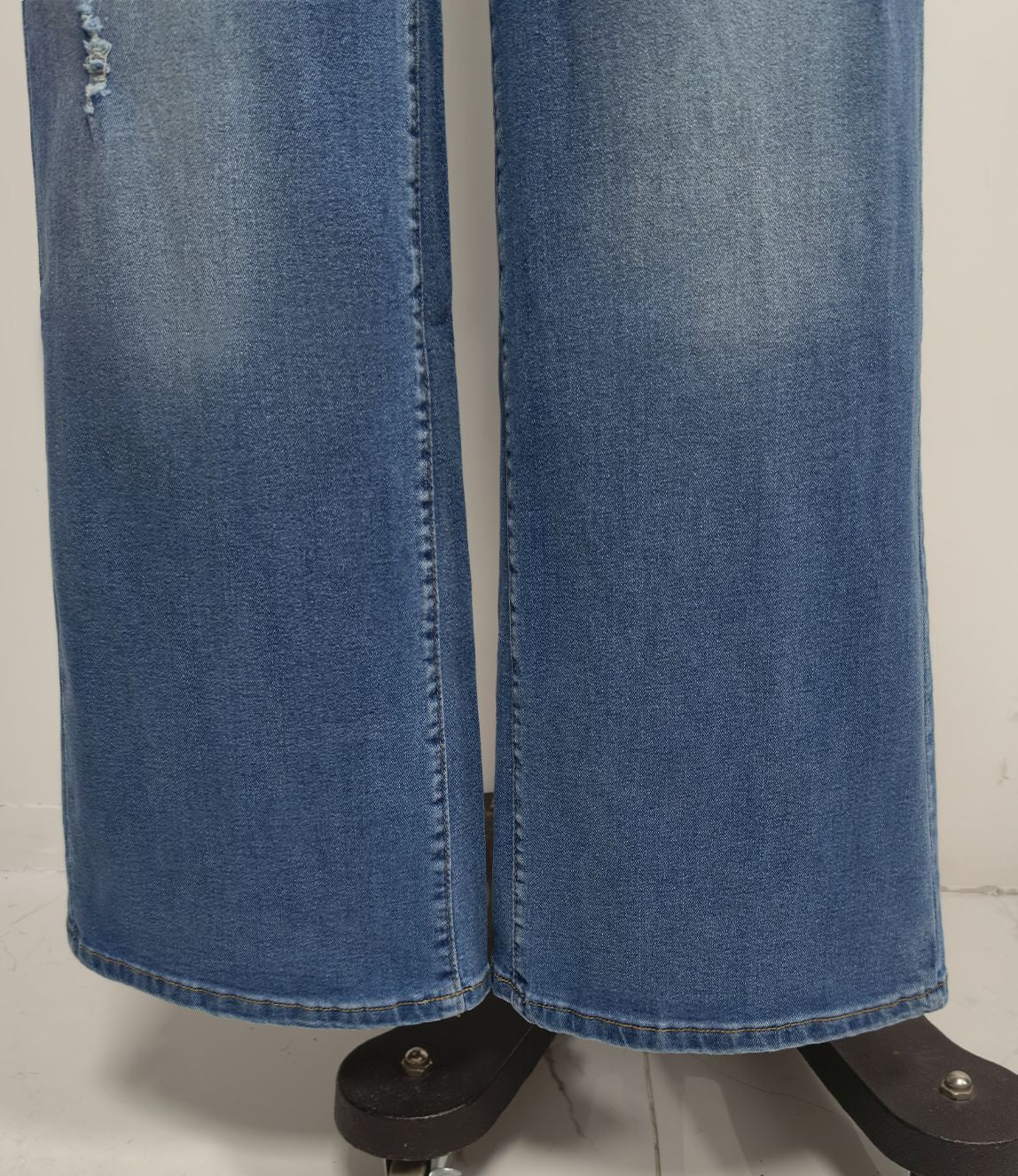 High Rise Cuffed Wide Leg Distressed Jeans